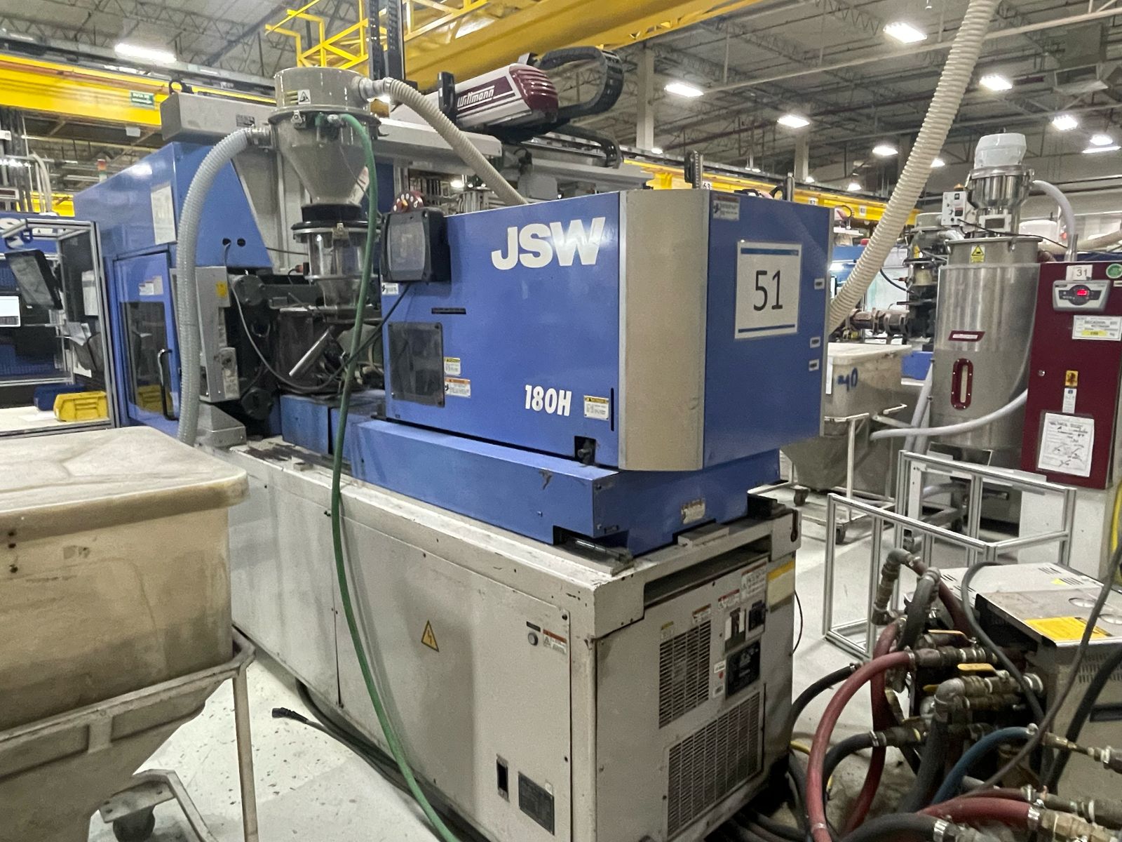 110 TON INJECTION MOLDING MACHINE ALL ELECTRIC JSW MODEL J110AD-180H, YEAR 2005 2