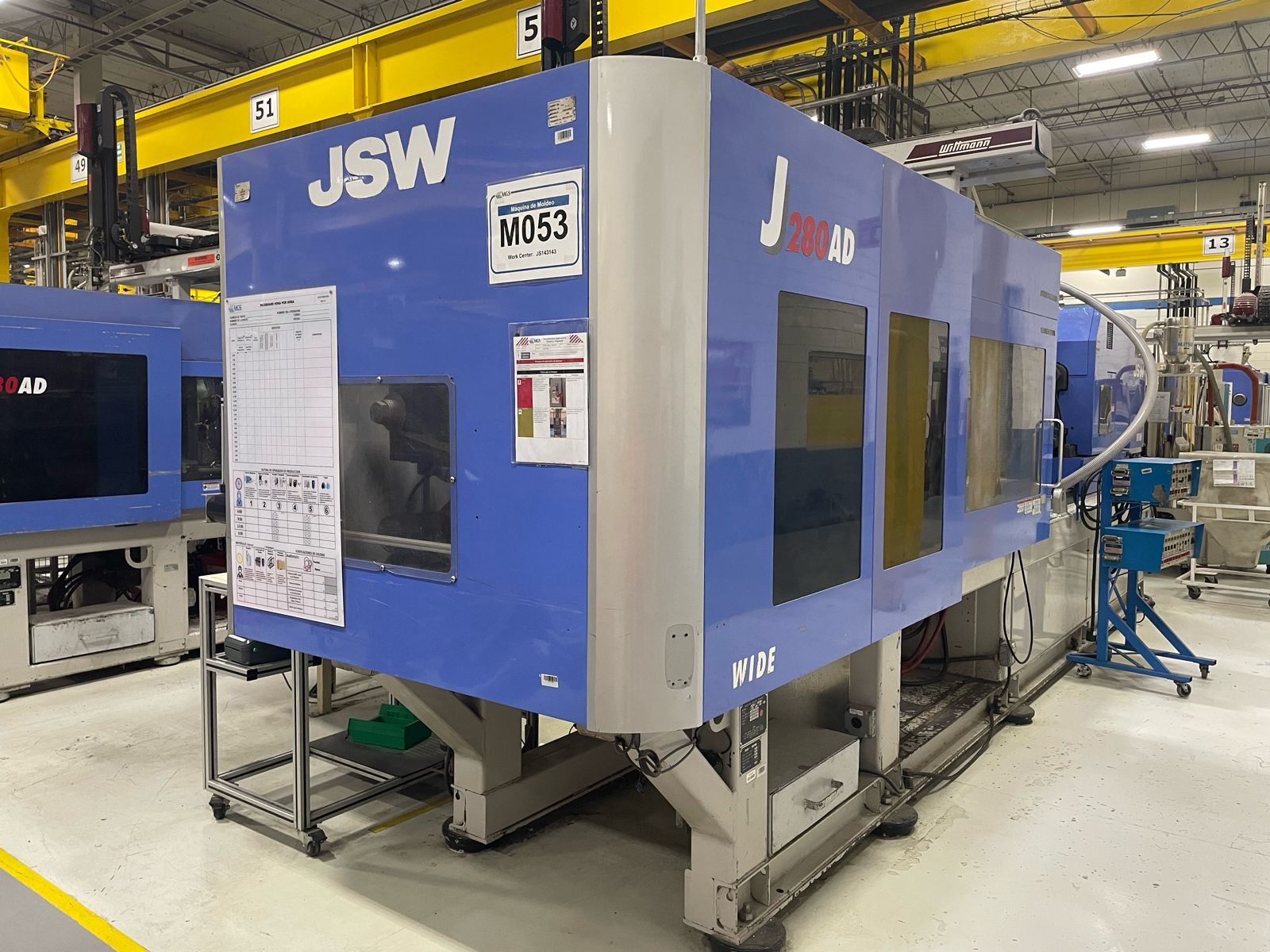 280 TON INJECTION MOLDING MACHINE ALL ELECTRIC JSW MODEL J280AD-890H, YEAR 2010