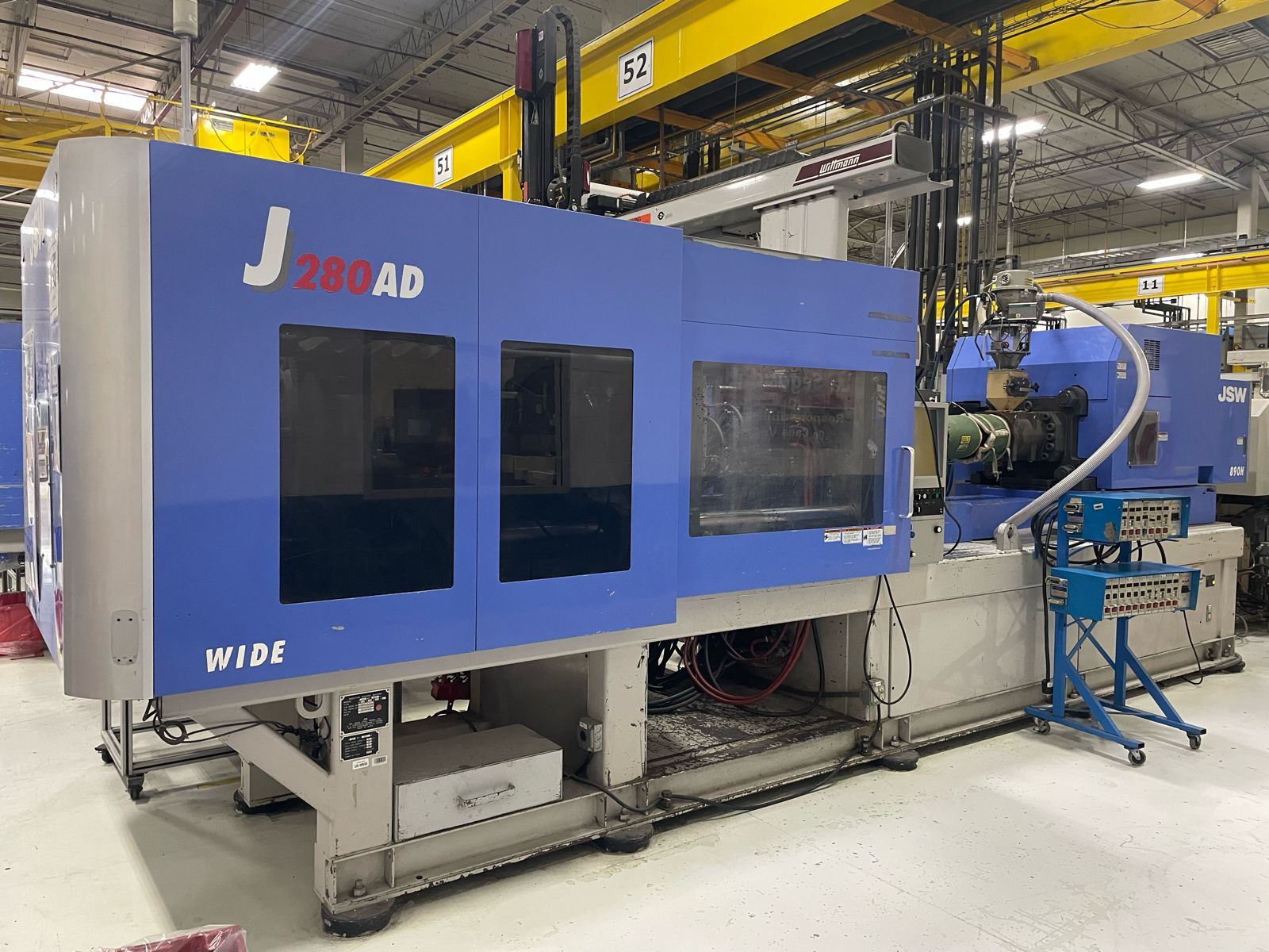 280 TON INJECTION MOLDING MACHINE ALL ELECTRIC JSW MODEL J280AD-890H, YEAR 2010