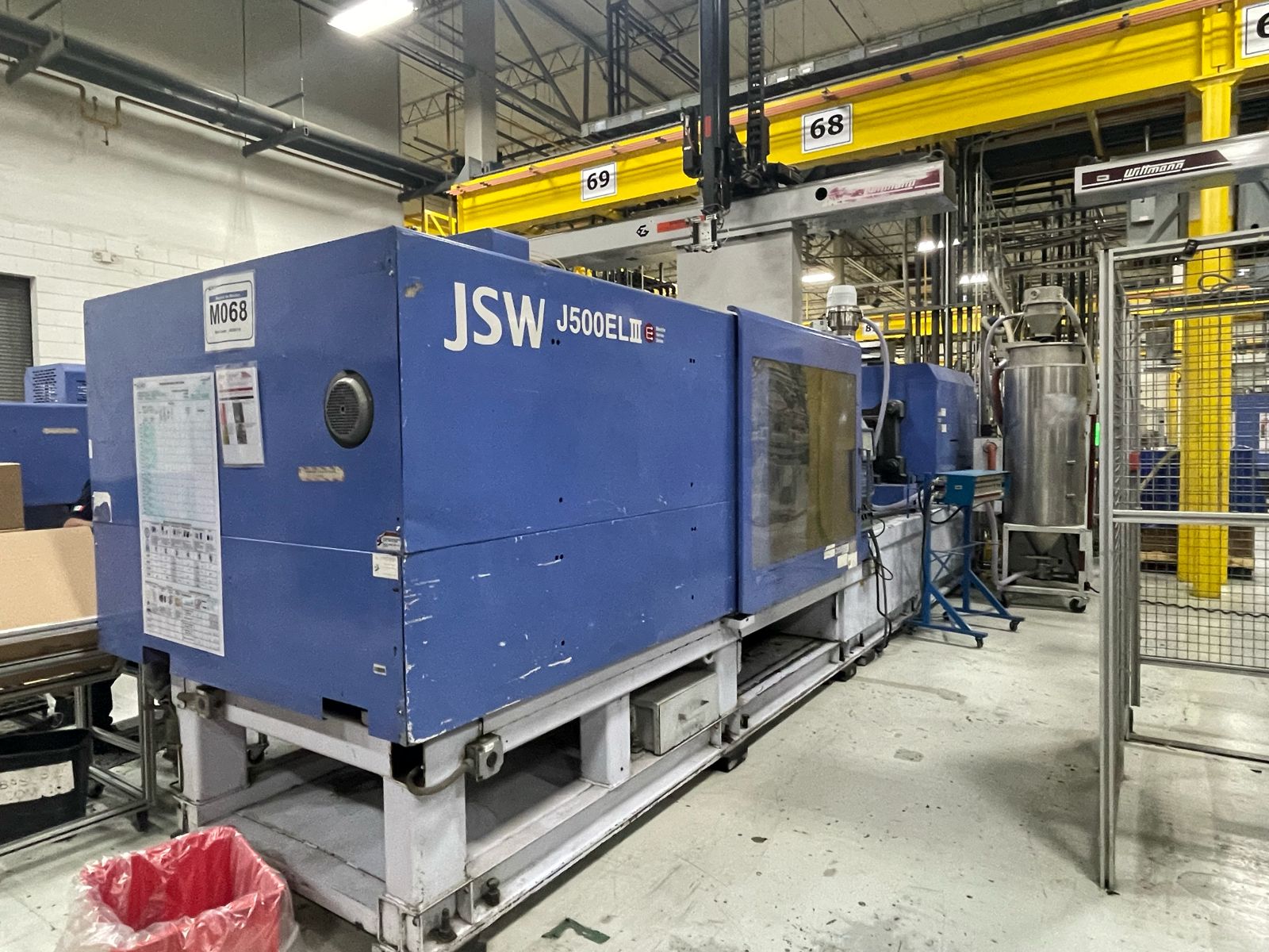 500 TON INJECTION MOLDING MACHINE ALL ELECTRIC JSW MODEL J500ELIII-1400H, YEAR 2005