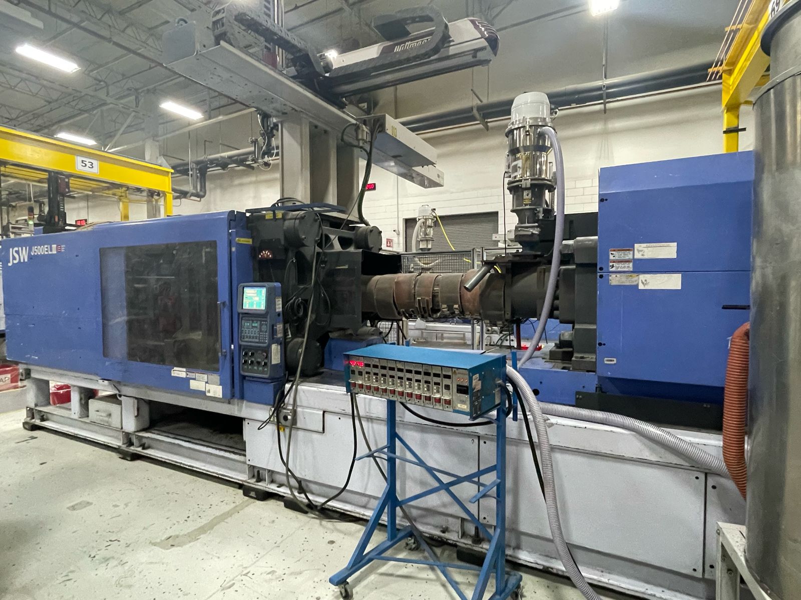 500 TON INJECTION MOLDING MACHINE ALL ELECTRIC JSW MODEL J500ELIII-1400H, YEAR 2005