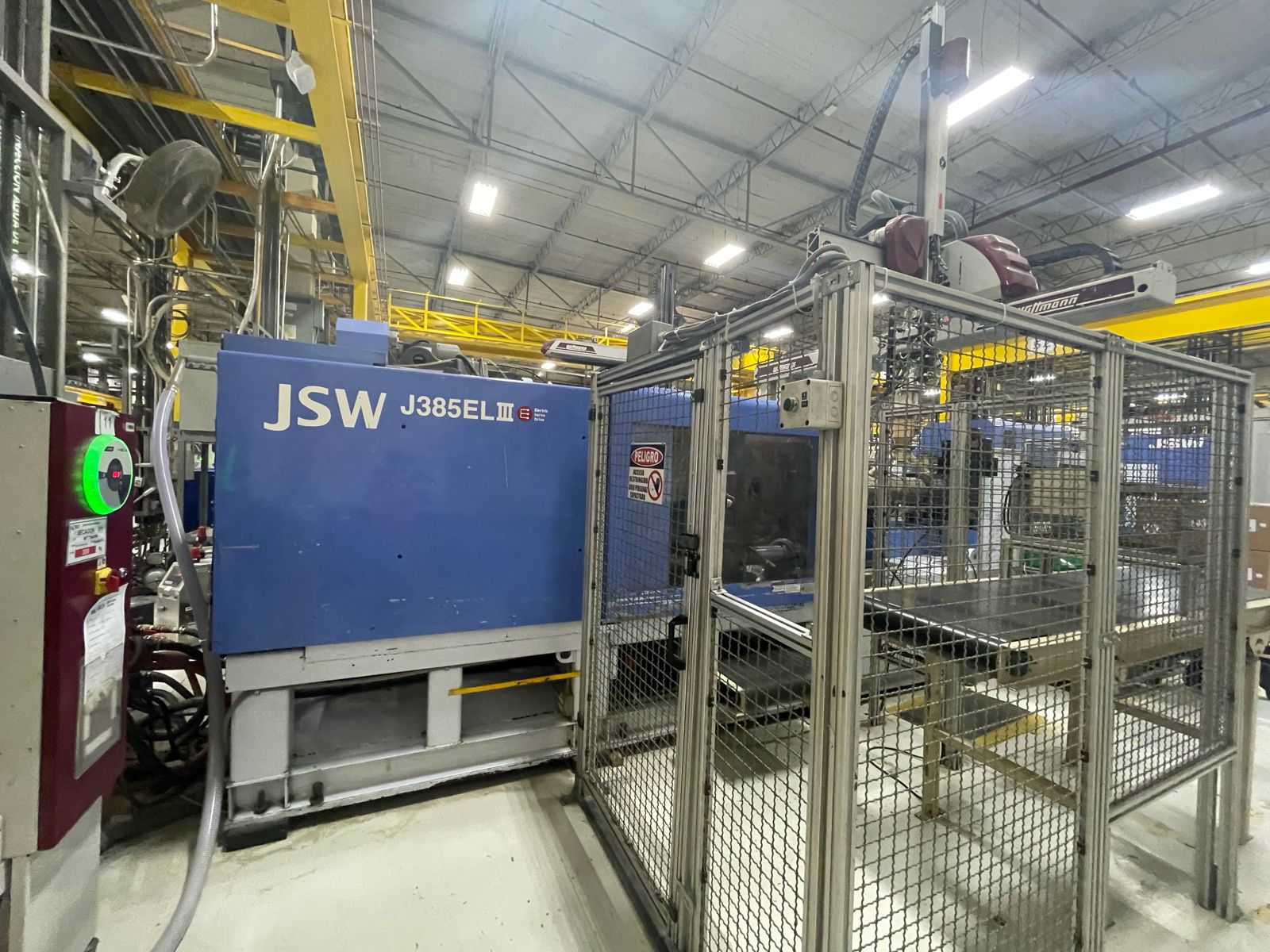 385 TON INJECTION MOLDING MACHINE ALL ELECTRIC JSW MODEL 385EL III, YEAR 2005